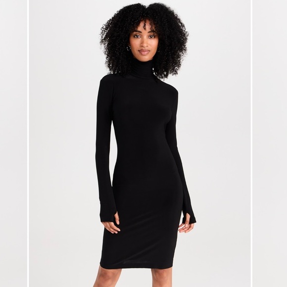 Norma Kamali Slim Fit Turtleneck Thumbhole Long Sleeve Dress - Picture 12 of 15